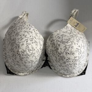 Cacique Cotton Boost Plunge Lane Bryant Plus Bra black white branches 40H NEW